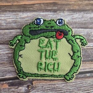 Eat The Rich Fat Frog 90s Style Punk Rock Alternative Iron On Patch